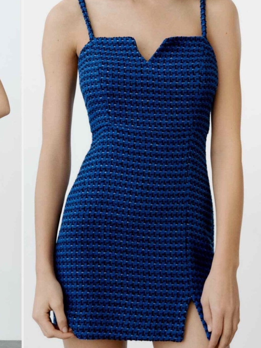 Zara tweed blue black textured mini dress xs nwt
